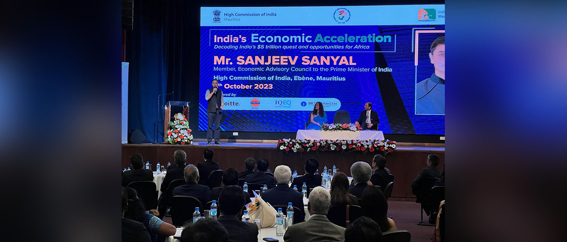  Mr. Sanjeev Sanyal, , , Member, Economic Advisory Council to the Prime Minister of India delivered a Keynote Address on "India's Economic Acceleration: Decoding India's $5 Trillion quest and opportunities for Africa" at the High Commission of India.