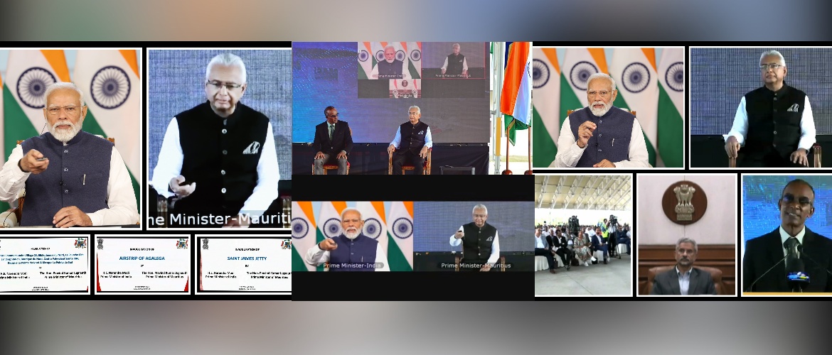  Prime Minister of India Narendra Modi & Prime Minister of Mauritius Pravind Jugnauth jointly inaugurated a new airstrip and St. James Jetty along with six community development projects in Agalega via video conferencing